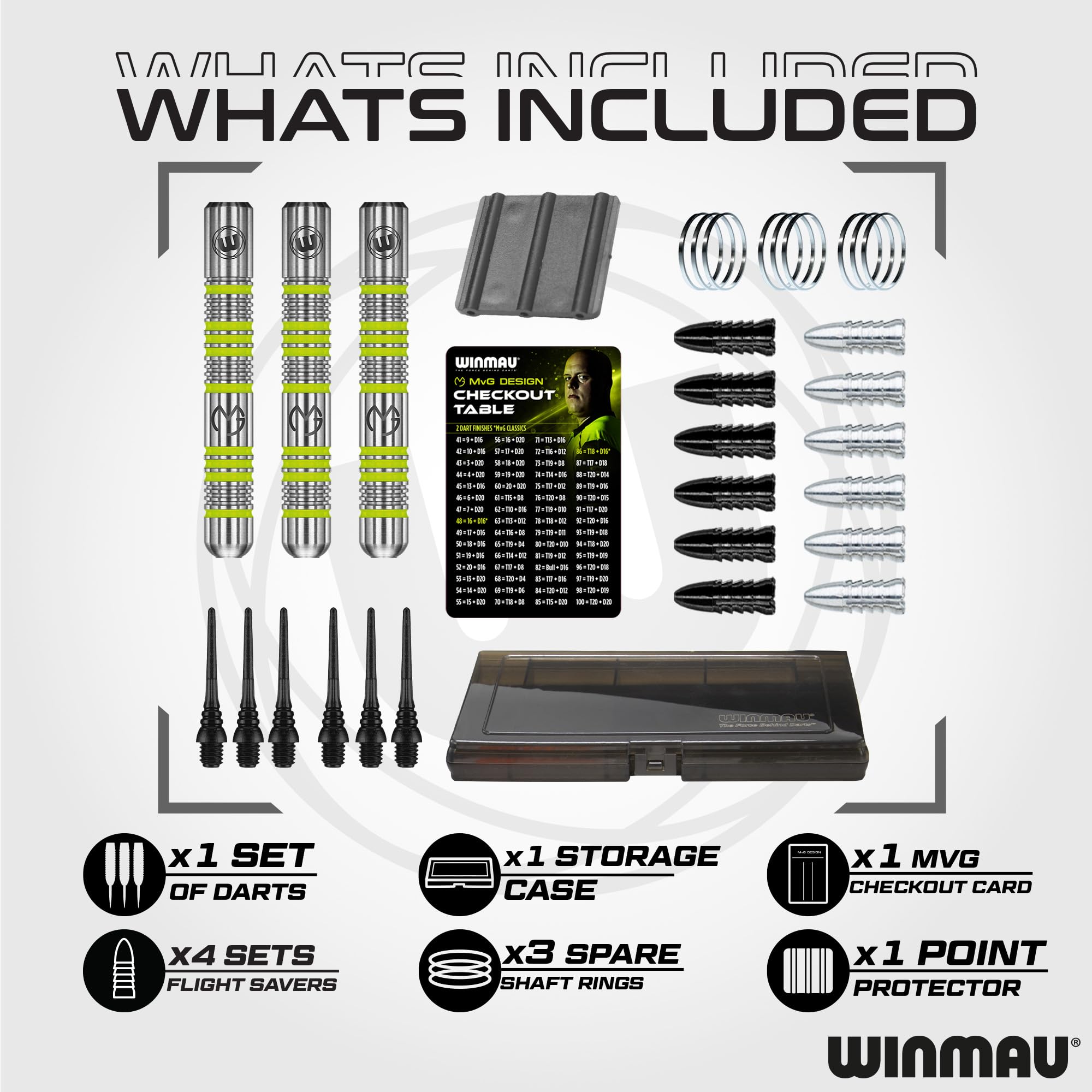 WINMAU - Professioneller Spieler - Michael Van Gerwen MvG Geschenkset - 18g Weiche Spitze - 50-teiliges Profi Darts Set - Enthält 4 x Stiele, 4 x Flüge und Zubehör 2