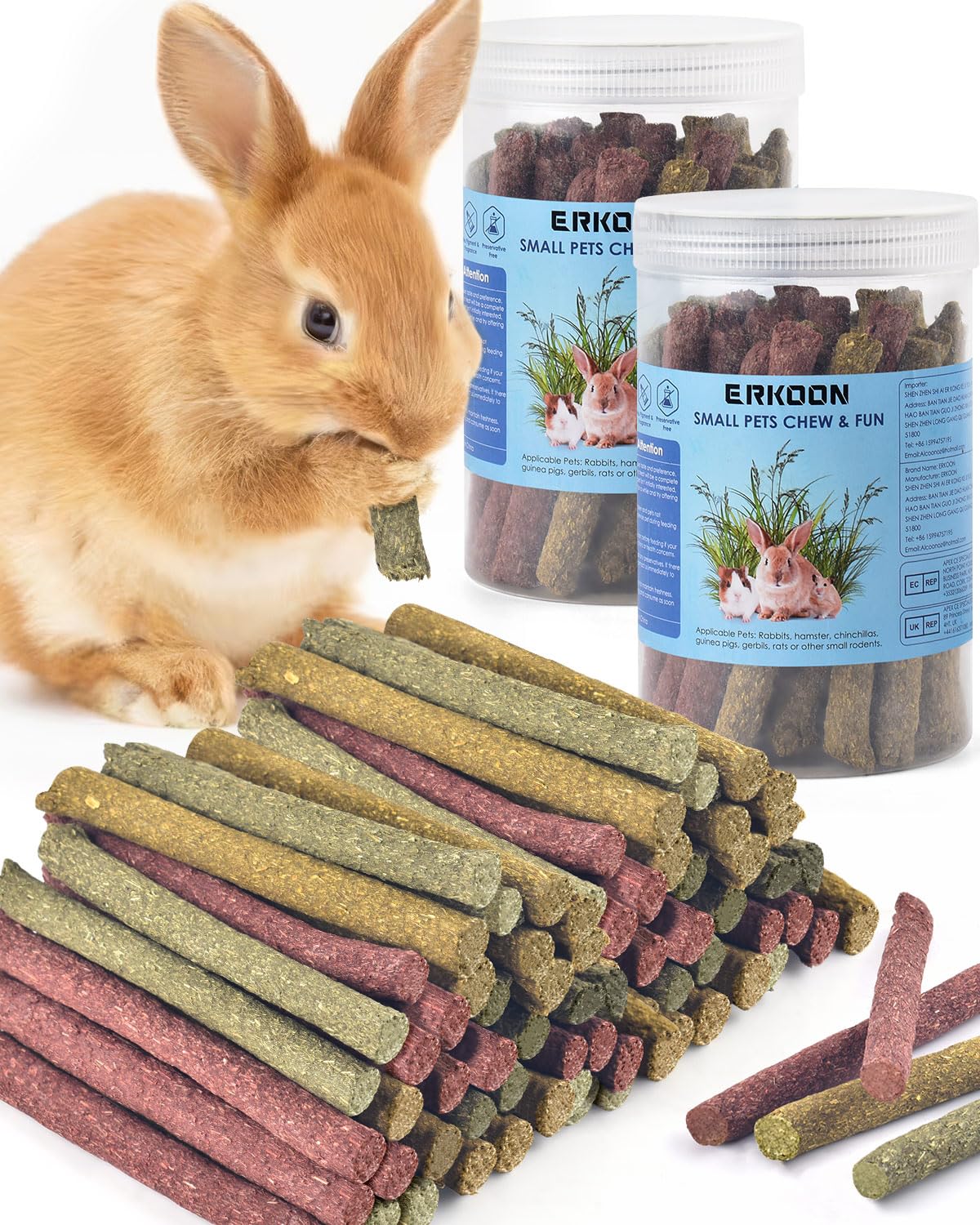 ERKOON 76pcs Bunny Chew Toys for Teeth, Natural Timothy Hay Sticks Chinchilla Chew Toy for Rabbits, Guinea Pigs, Gerbil, Hamster