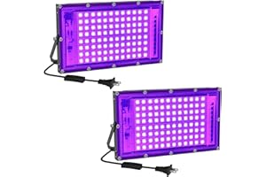 Elwoks 100W LED Black Light 2 Pack, Black Lights for Glow Party, Ultra Thin Black Lights Flood Lights with On/Off Switch, Glow in The Dark, for Party, Halloween, Body Painting