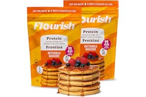 Flourish Protein Pancake & Waffle Mix with Whey Protein, No Added Sugar, High in Fiber - Just Add Water - Buttermilk Flavour,