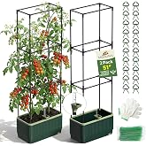 MQHUAYU 2 Pack 51" Self Watering Planter Box with Trellis, Tomato Planter Trellis for Raised Garden Bed, Tomato Cage with Visual Water Indicator, Indoor Outdoor Tomato Cages for Garden Patio