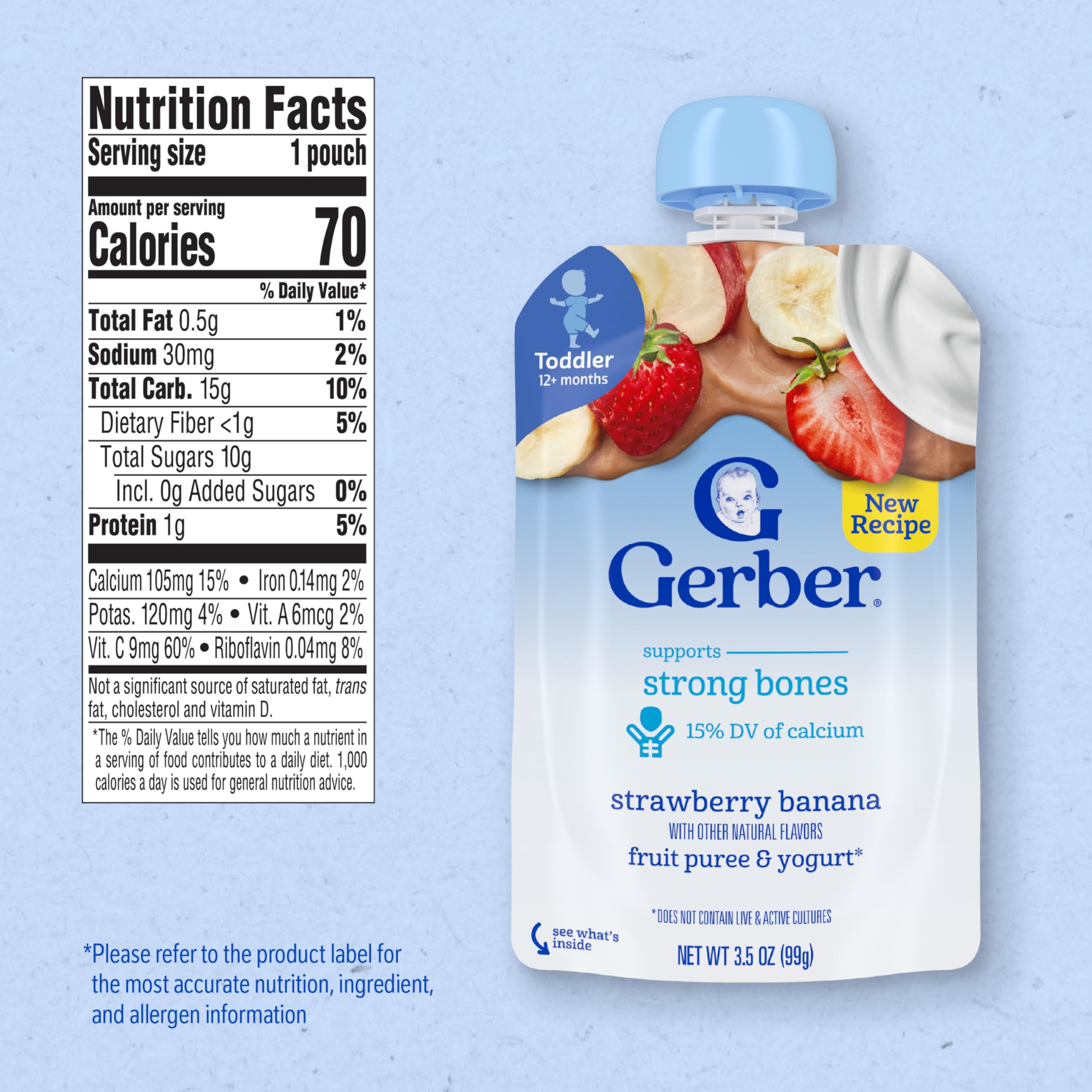 Gerber Toddler Food, Strawberry Banana, Fruit Puree and Yogurt Pouch. No Added Sweeteners, 12PK