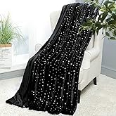 NANPIPER Fleece Blankets Warm Fuzzy Queen Size Blanket,Super Soft Star Foil Print,90"x 90" Black