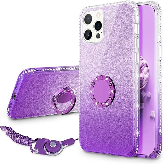 Amazon Com Vego Compatible For Iphone 12 Pro Max Glitter Case For Girls Women 6 7 Inch Cute Ombre Bling Sparkly Ring Holder Kickstand Stand Rhinestone Protective Case For Iphone 12 Pro Max Gradient Purple