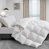 ALPSWAN Goose Feather Down Fiber Comforter King Size, White Polyester Cotton Duvet Insert, All Season Medium Warmth Fluffy Bedding Comforter (White, King)