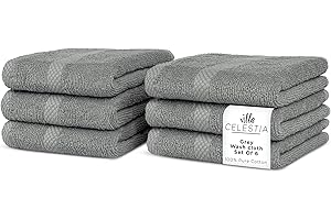 Villa Celestia 100% Cotton Wash Cloth for face & Body Set of 6, (12 x 12 inches) Sustainable, Soft, Highly Absorbent, Combed Cotton Wash Cloths Pack of 6 for Hotels, Spa, Bathroom, Dorm, Grey