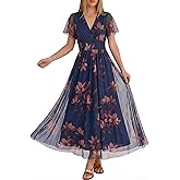 ANRABESS Women Summer Floral Maxi Dress Short Sleeve Boho Flowy Tulle Beach Vacation Wedding Guest 2026 Party Long Dresses