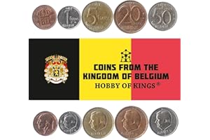 HOBBY OF KINGS Set of 5 Coins from Belgium (Belgique). 50 CENTIMES, 1, 5, 20, 50 FRANCS. 1994-2001 King Albert II