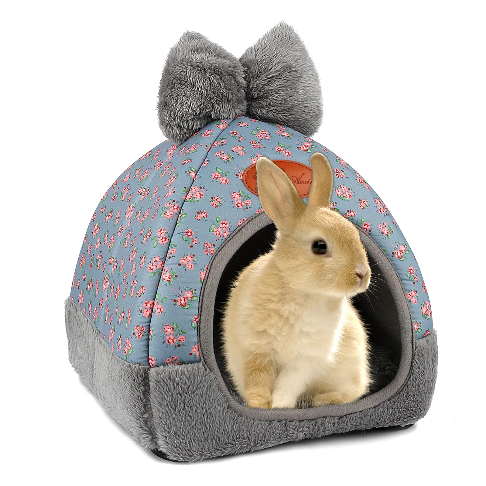 YUEPET Bunny Bed Warm Guinea Pig Cave Beds Cute Bowknot House Big Hideouts Cage Accessorie for Dwarf Rabbits Hamster Bunny Ferrets Rats Hedgehogs Chinchilla（Flower）