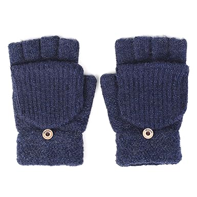 Flammi Men S Knit Half Fingerless Gloves With Mitten Flap Convertible Mittens