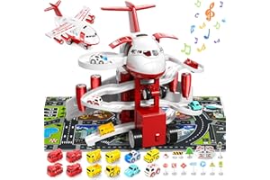 DOLOOWEE Airplane Adventure Race Track Toy for Kids 3-7 - Friction Powered with Car Toys, Playmat, and Traffic Signs