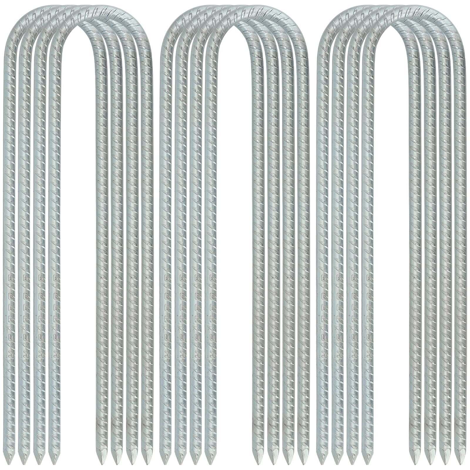 MUKLEI 12 Pack 12 Inch Galvanised Rebar Stakes, Steel Garden Stakes, Heavy Duty U Shape Pegs Tent Nails Gardening Anchors Threaded Landscape Pins for Fixing Tubing, Fabric, Canopies, Sheds