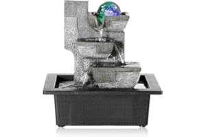 Dyna-Living Water Fountains Indoor Desktop Fountain Relaxation Waterfall Indoor Portable Feng Shui Fountain with LED Light Ho