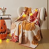 Pumpkin Throw Blanket for Couch 50x70 Fall Halloween Blankets, Soft Cozy Reversible Textured Fleece Fluffy Blanket for Bed Sofa Autumn Home Decor