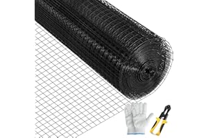 VEVOR Hardware Cloth, 24"x50' & 1"x1" Mesh Size, Galvanized Steel Vinyl Coated 16 Gauge Welded Wire, w/A Cutting Plier & A Pair of Fabric Gloves, for Garden Fencing & Pet Enclosures, Black