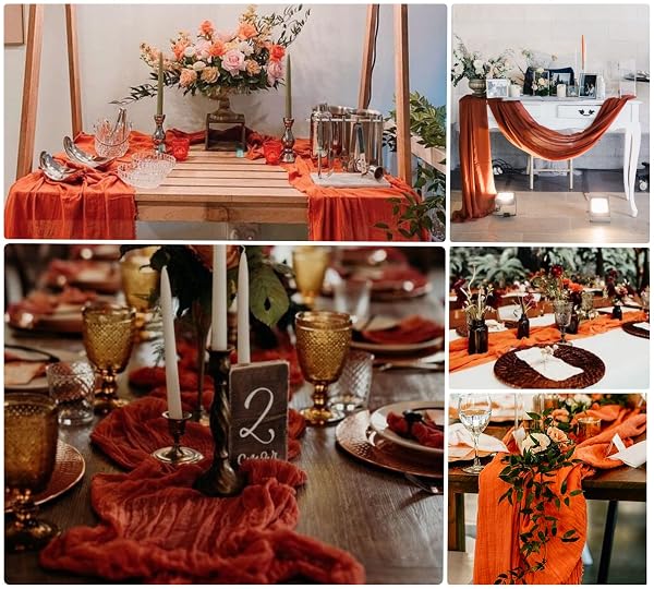 15 PACK CHEESECLOTH TABLE RUNNER TERRACOTTA 10FT GAUZE CHEESE CLOTH TABLE RUNNER 35X120 INCH RUSTIC BOHO TABLE RUNNERS FOR WEDDING BIRTHDAY PARTY ENGAGEMENT ANNIVERSARY BRIDAL BABY SHOWER SUMMER DÉCOR