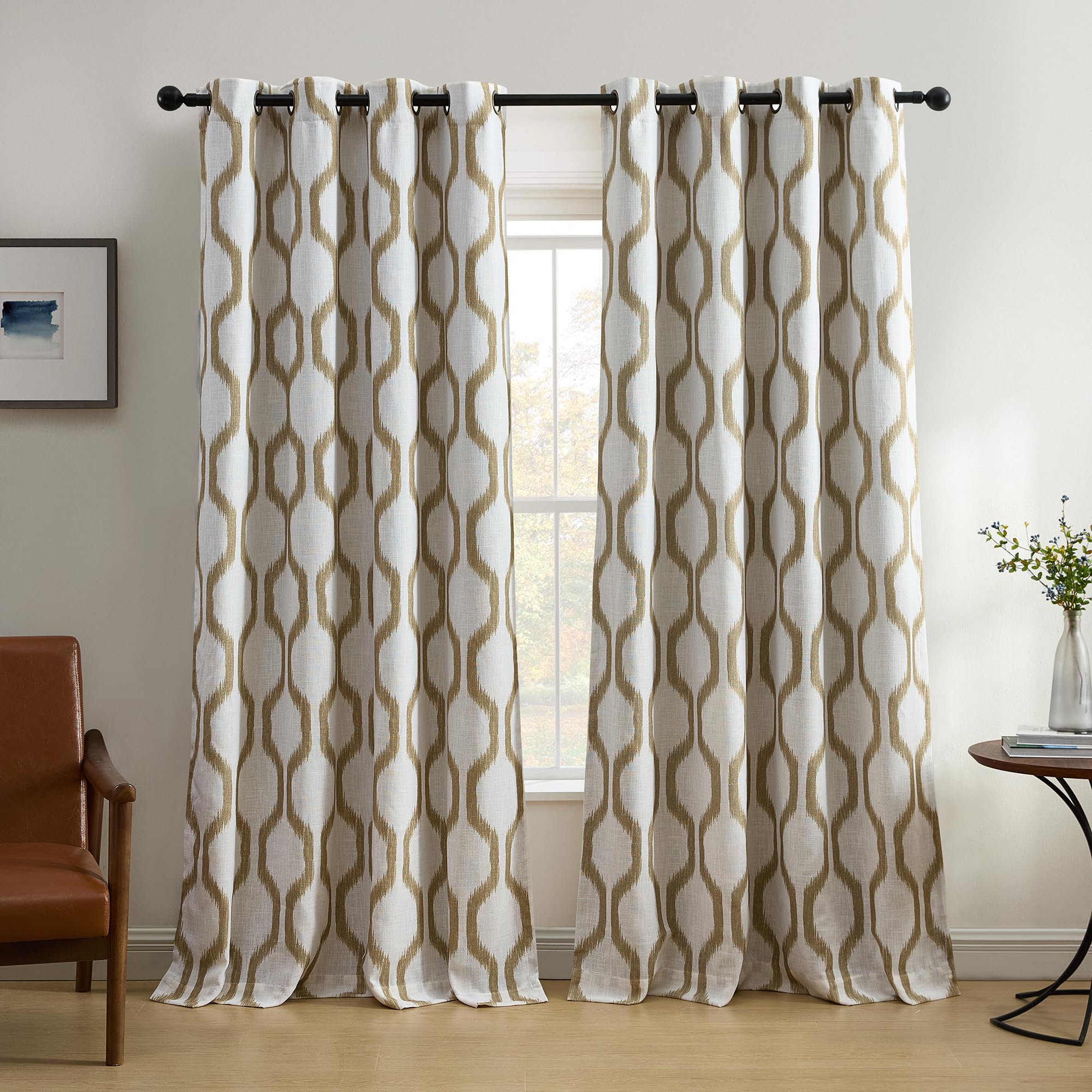 Elrene Home Fashions Renzo Ikat Geometric Room-Darkening Window Curtain, Living Room and Bedroom Drape with Grommets, 52"x95", 1 Panel, Natural Image
