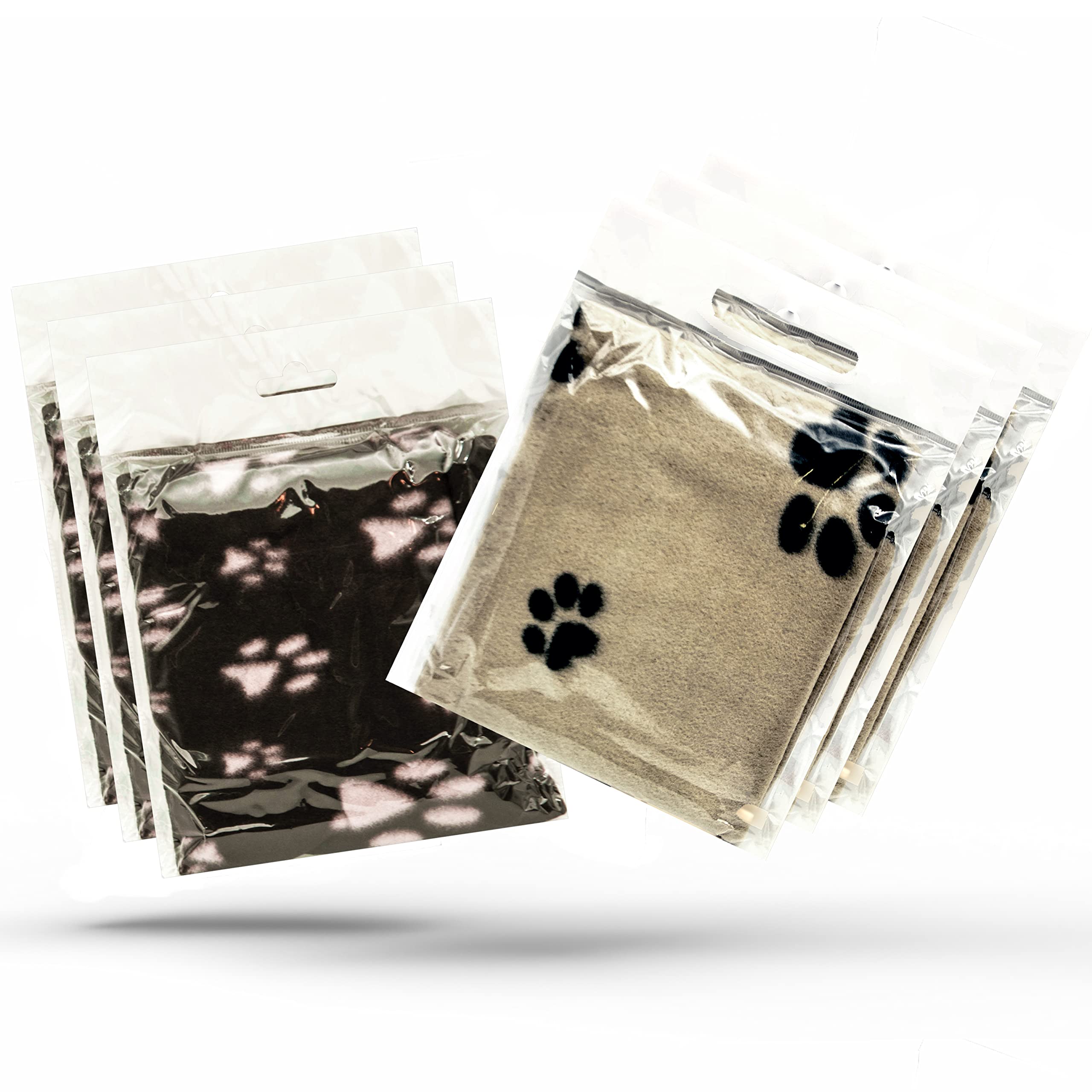 Petopedia 6x Soft Warm Dog Fleece Animal Pet Blankets with Paw Prints – Cat, Puppy & Dog Blankets Washable Bed Travel (BLACK & BEIGE, 70cm X 73cm (Pack of 6))