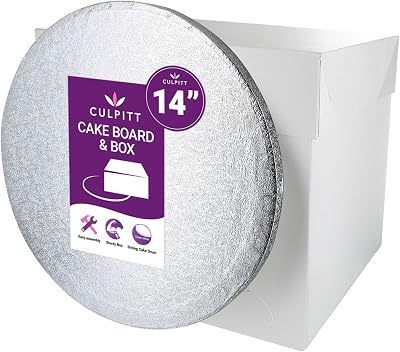 Culpitt 14-Inch Round Silver Cake Drum & Tall White Box Set