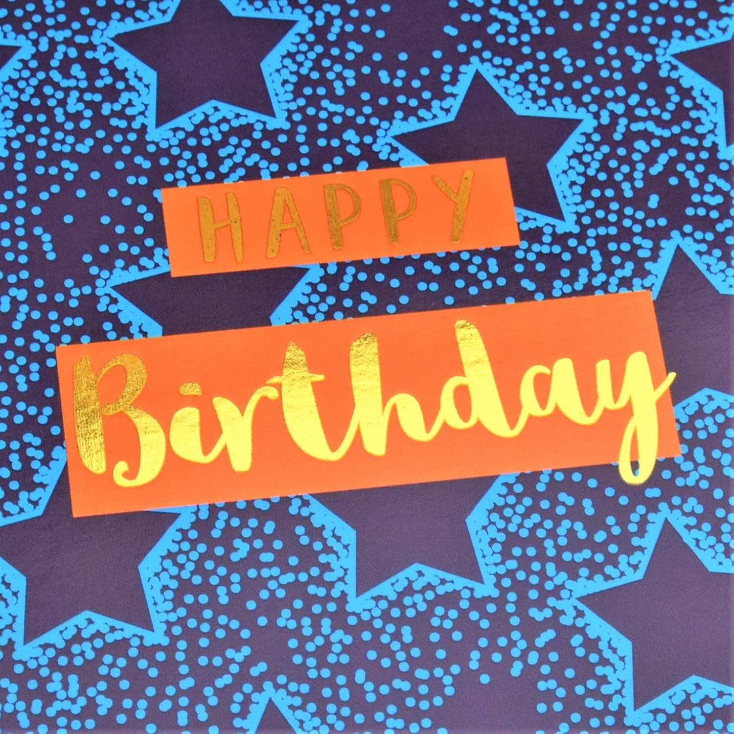 Claire Giles Greeting Cards, Happy Birthday Card, Blue Stars Design Greeting Card, Text Foiled in Shiny Gold - Image 4