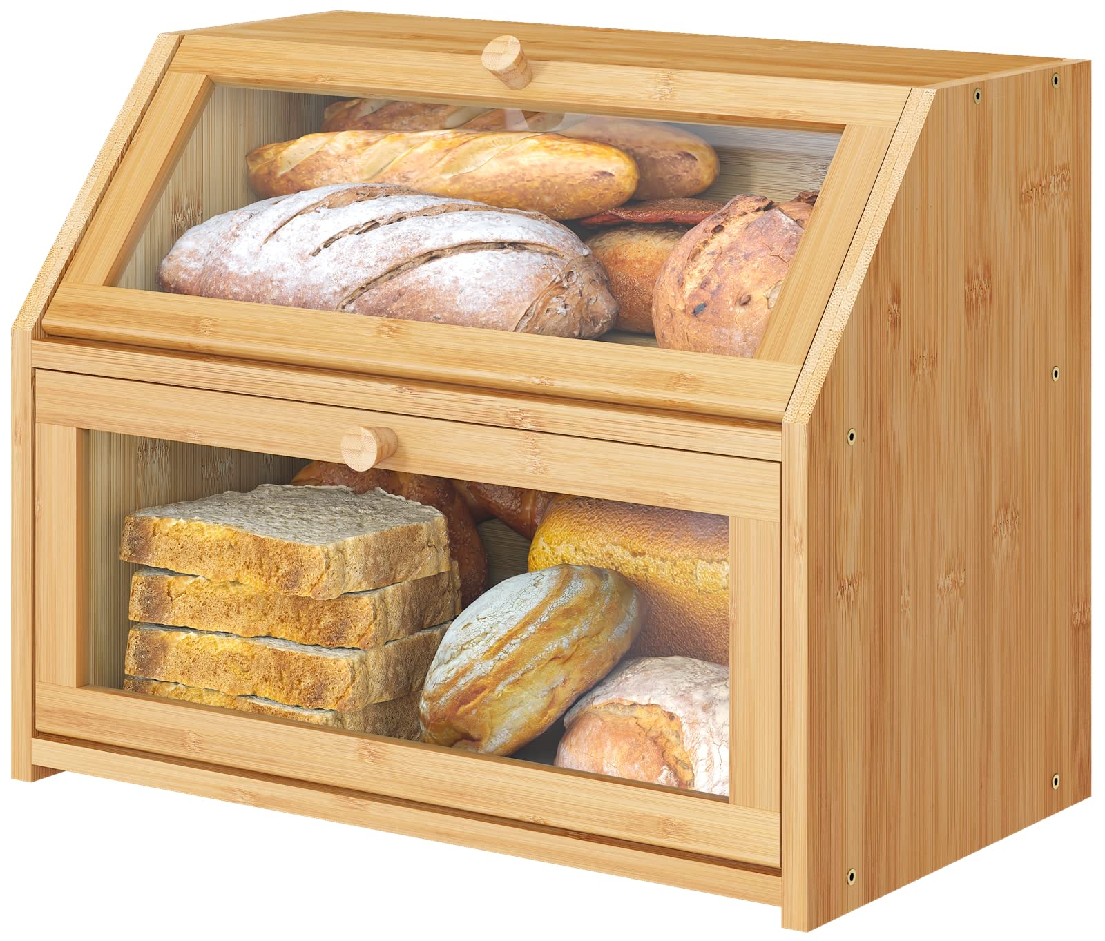 Photo 1 of Vriccc Large Bread Box,Bamboo Wood for Kitchen Counter, Corner Bread Box, Large Capacity Bread Storage Bin