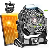 Drchop 20000mAh Solar Camping Fan, 10W Solar Powered Fans with Solar Panel, Rechargeable Fan & Led Lantern, Battery Operated Powered Outdoor Tent Fans for Camping Summer Essentials (Black)