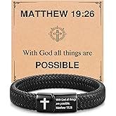 UPROMI Engarved Leather Cross Bracelet for Men - Christmas Christian Religious Catholic Baptism Birthday Gifts for Him