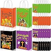 Funnymoom 24 Pcs Christian Halloween Paper Bags with Handle Jesus Pumpkin Religious Treat Candy Gift Bags for Church Party Halloween Favor Goodie Container Decoration Supplies