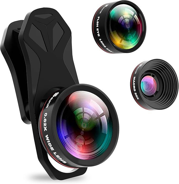 Selvim Lentes para M&oacute;viles C&aacute;mara para Tel&eacute;fono Kit 3 en 1: 235&deg; Lente de Ojo de Pez, 0.62X Lente Gran Angular, 25X Lente Macro, para Smartephone Android iOS Universal Xiaomi Huawei Samsung