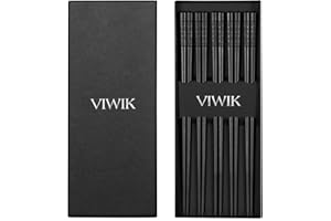 VIWIK Reusable Chopsticks 5 Pairs Premium Fiberglass Classic Style Lightweight Dishwasher Safe Chop Sticks 9.6 Inch Gift Set