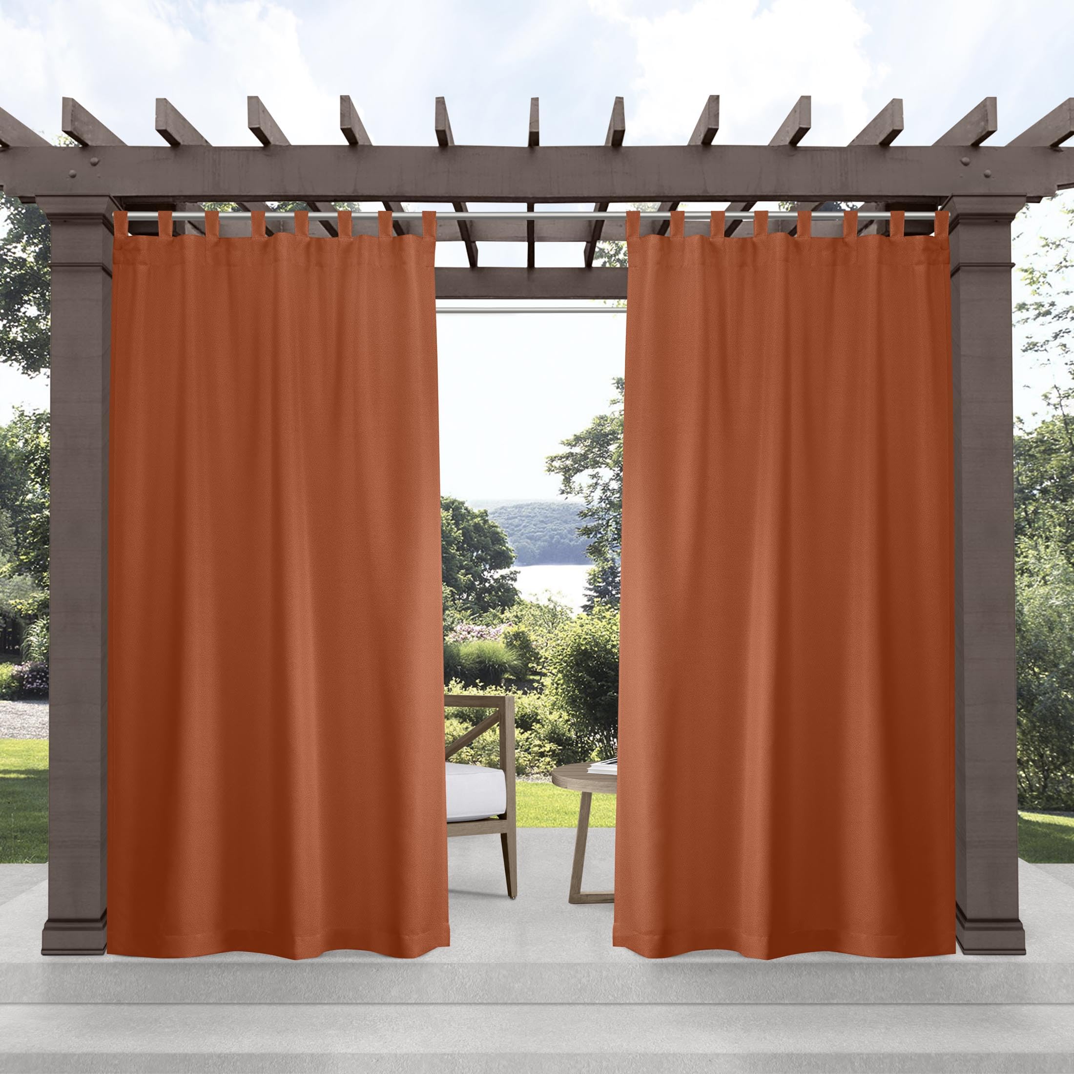 Exclusive Home Cabana Solid Indoor/Outdoor Light Filtering Hook-and-Loop Tab Top Curtain Panel Pair, 54"x108", Mecca Orange Image