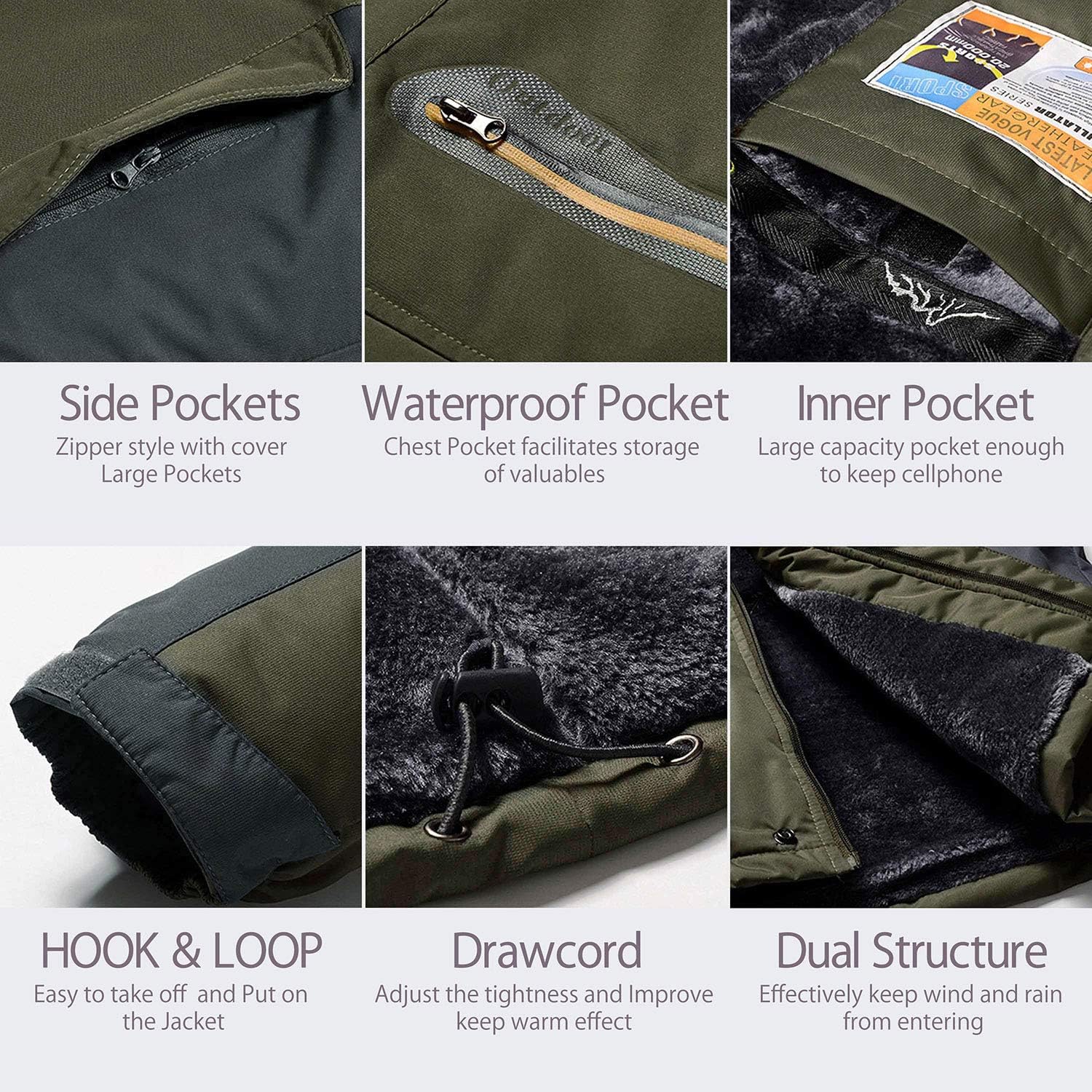 BIYLACLESEN Men's Winter Jackets Windproof Windbreaker Fleece Lined Warm Ski Snowboard Jacket Parka Jacket: Clothing