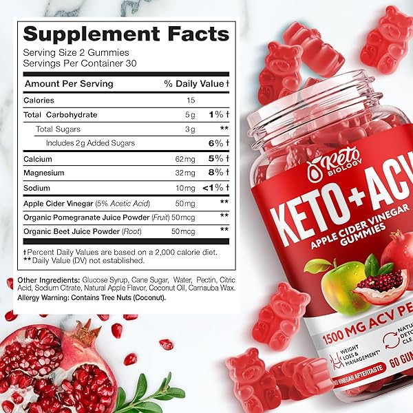 KETO ACV GUMMIES FOR WEIGHT LOSS & DETOX – ACV KETO GUMMIES 1500 MG – VEGAN APPLE CIDER VINEGAR GUMMIES FOR KETOSIS, METABOLISM & ENERGY – AC KETO GUMMIES – 60 COUNT