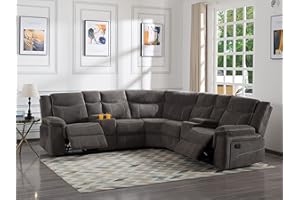 SECSOFIER Manual Reclining Sectional Sofa with Streamlined Recline Seating, 2 Consoles with Cup Holders, 2 Recliners, Storage Included Sofa Couch for Living Room