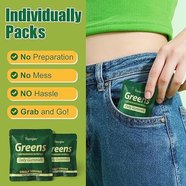 GREENS DAILY GUMMIES, SUPERFOOD FRUITS AND VEGGIES BLEND WITH SPIRULINA, CHLORELLA, PREBIOTICS & FIBER, ADAPTOGENS MULTIVITAMIN SUPPLEMENT FOR WOMEN & MEN DIGESTIVE HEALTH, NON-GMO, 240 COUNT