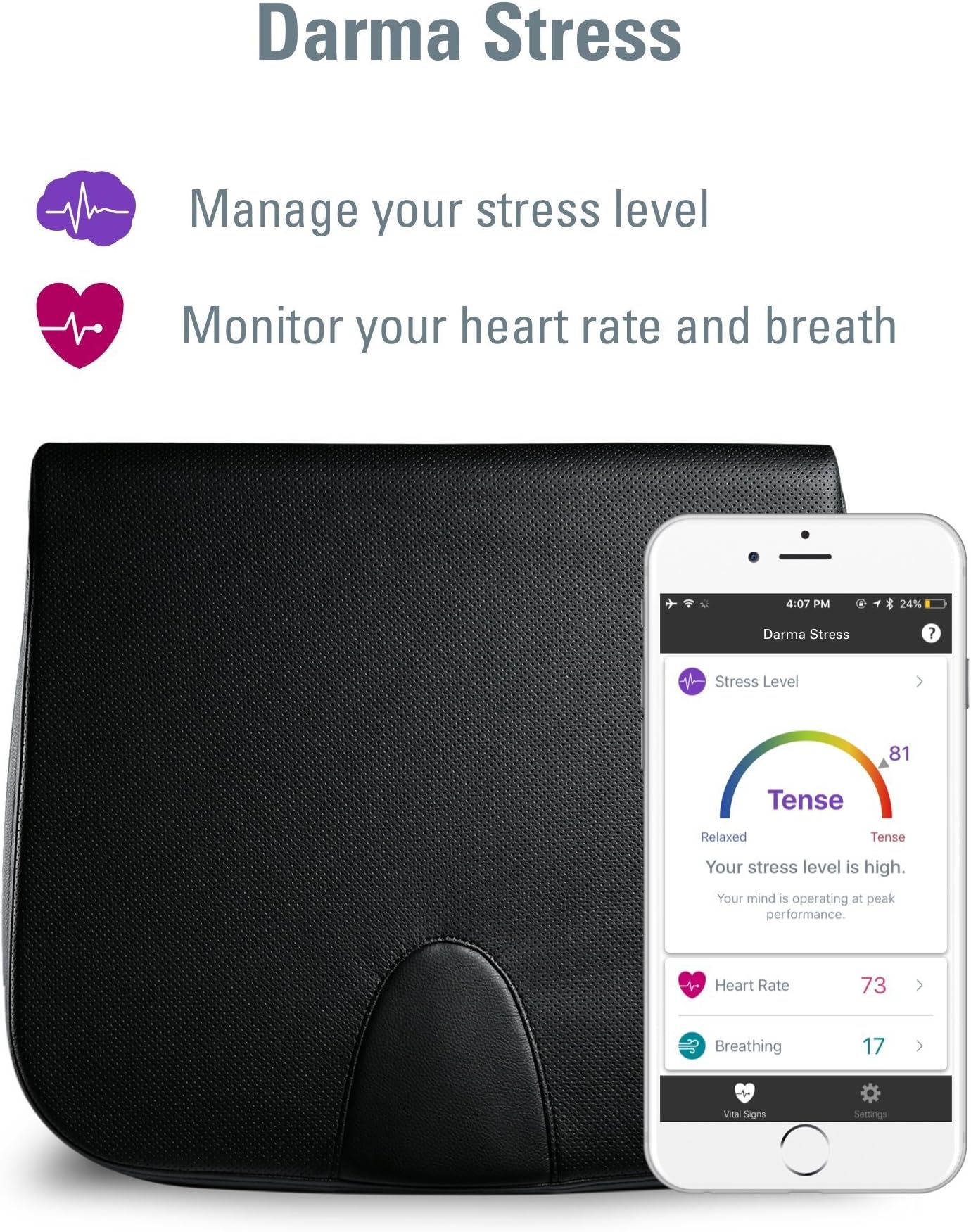 Darma Cushion Stress Monitors Heart Rate and Stress Level (iOS & Android)