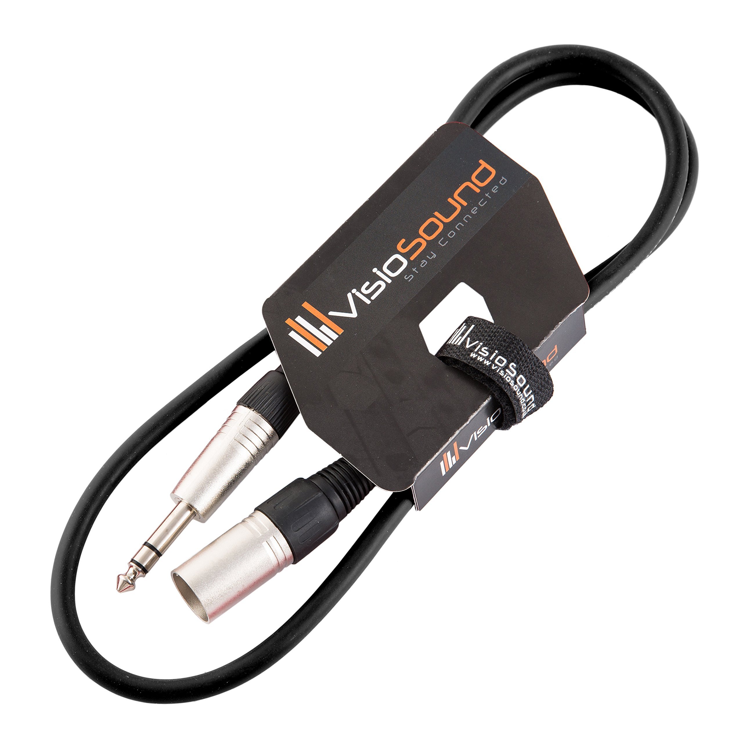 VisioSound Male XLR to 6.35mm Stereo TRS Jack Lead/Balanced Signal/Audio Speaker Cable 1m Black