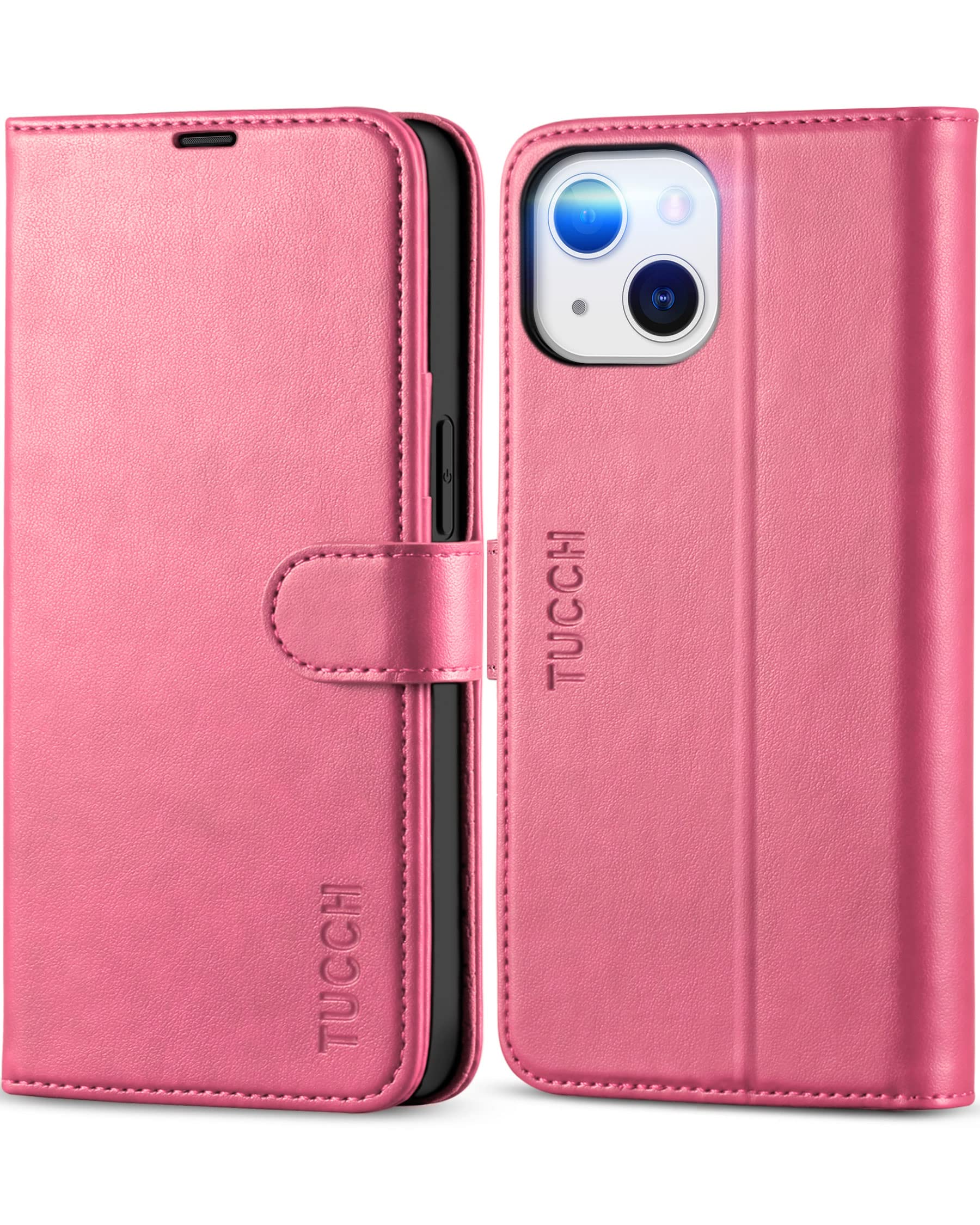 TUCCH Case for iPhone 13 (6.1") 2021 5G, Magnetic PU Leather Wallet Phone Case with [Viewing Stand] Flip Folio Cover[Shockproof TPU][RFID Blocking][Card Holder] Compatible with iPhone 13, Hot Pink — image 1