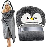 Penguin Wearable Hooded Blanket for Adults – Fuzzy Super Soft Warm Cozy Plush Flannel Fleece & Sherpa Hoodie Throw Cloak Wrap - Penguin Gifts for Women Adults Girls and Kids