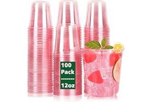 Benestanti 100 Pcs Pink Plastic Cups,12oz Disposable Stemless Glasses for Cocktail,Cute Plastic Cups Cocktail Wine Glasses Pink Party Cups for Meeting Wedding Christmas Holiday,Party Supplies