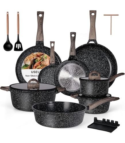 Set De 22 Casseroles Et Poêles Granit Blanc - Antiadhésif, Induction, Cuisine Complète
