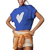 TAQCUX Womens Sweater Vest Mock Neck Cap Sleeve Sweater Tank Tops Cute Heart Knit Cropped Pullover Top