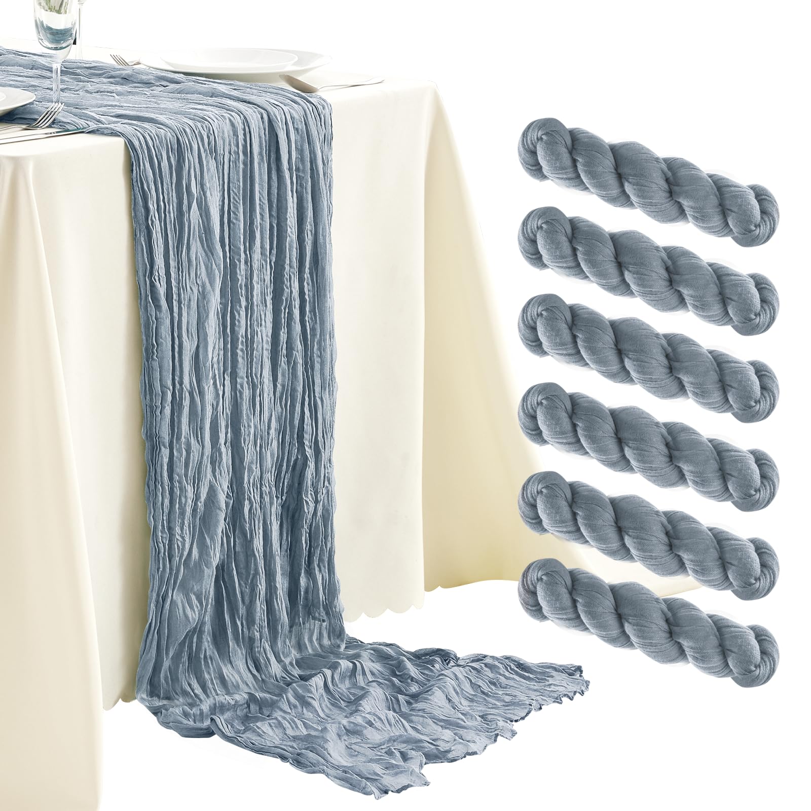 Photo 1 of SRIZIAN 6 Pack Blue Cheesecloth Table Runners,10ft Wide Gauze Boho Table Runners for Bridal Shower Wedding Birthday Party Table Decorations