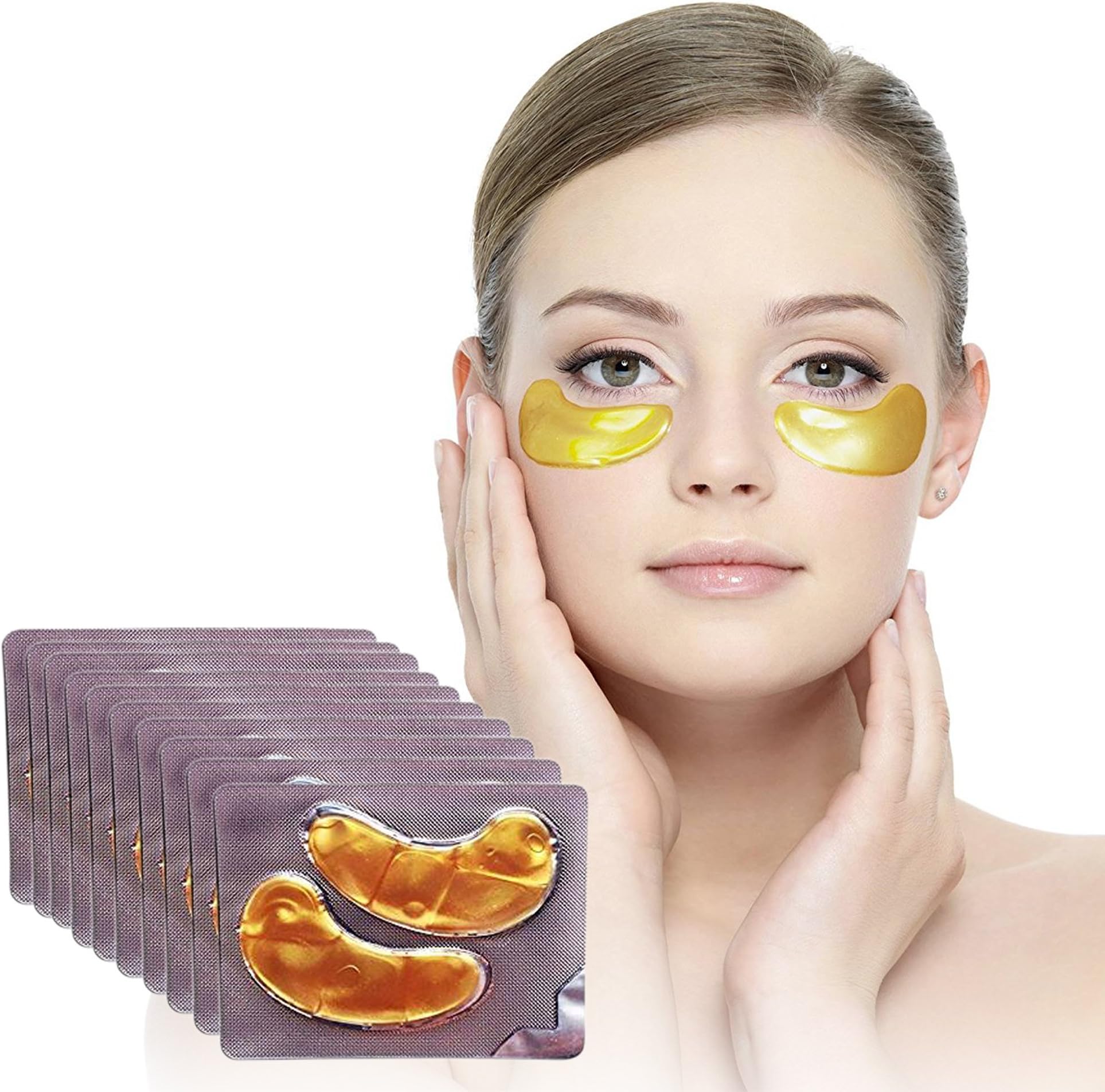 NaturoBeauty 24K Gold Eye Masks Moisturizes & Nourishes Skin to Firm & Reduce Dark Circles, Puffiness, Wrinkles for Visible Anti-Aging