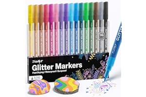 JusArt 16 Colors Paint Pens for Glass Marking, Glitter Paint Pens for Rock Painting, Ceramic, Wood, Fabric, Sparkly Shiny Mar