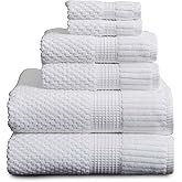 NY Loft 100% Cotton 6 Piece Bath Towel Set | White Towels | Oeko-TEX® Standard 100 | Soft & Absorbent, Quick-Dry | 2 Bath Towels 2 Hand Towels and 2 Washcloths | Trinity Collection - White