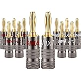Smafixt Banana Plugs for Speaker Wire, 24K Gold Plated Speaker Connectors, 6 Pairs/ 12Pcs Banana Plug Set
