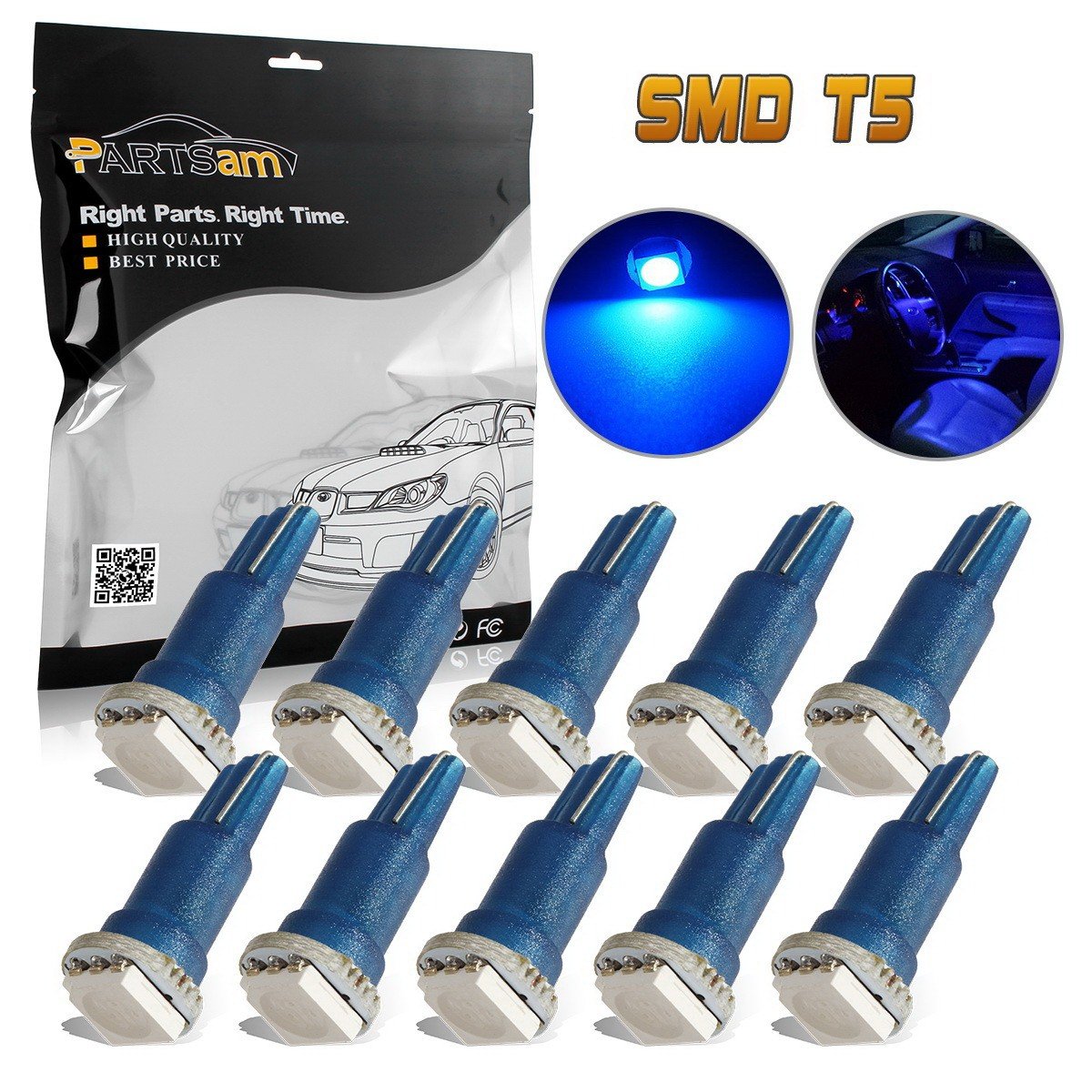 Partsam T5 Wedge LED Light Bulb 1-5050-SMD Instrument Panel Gauge Cluster Dashboard LED Light Bulbs Set fit for Honda Accord Civic 10Pcs-Blue