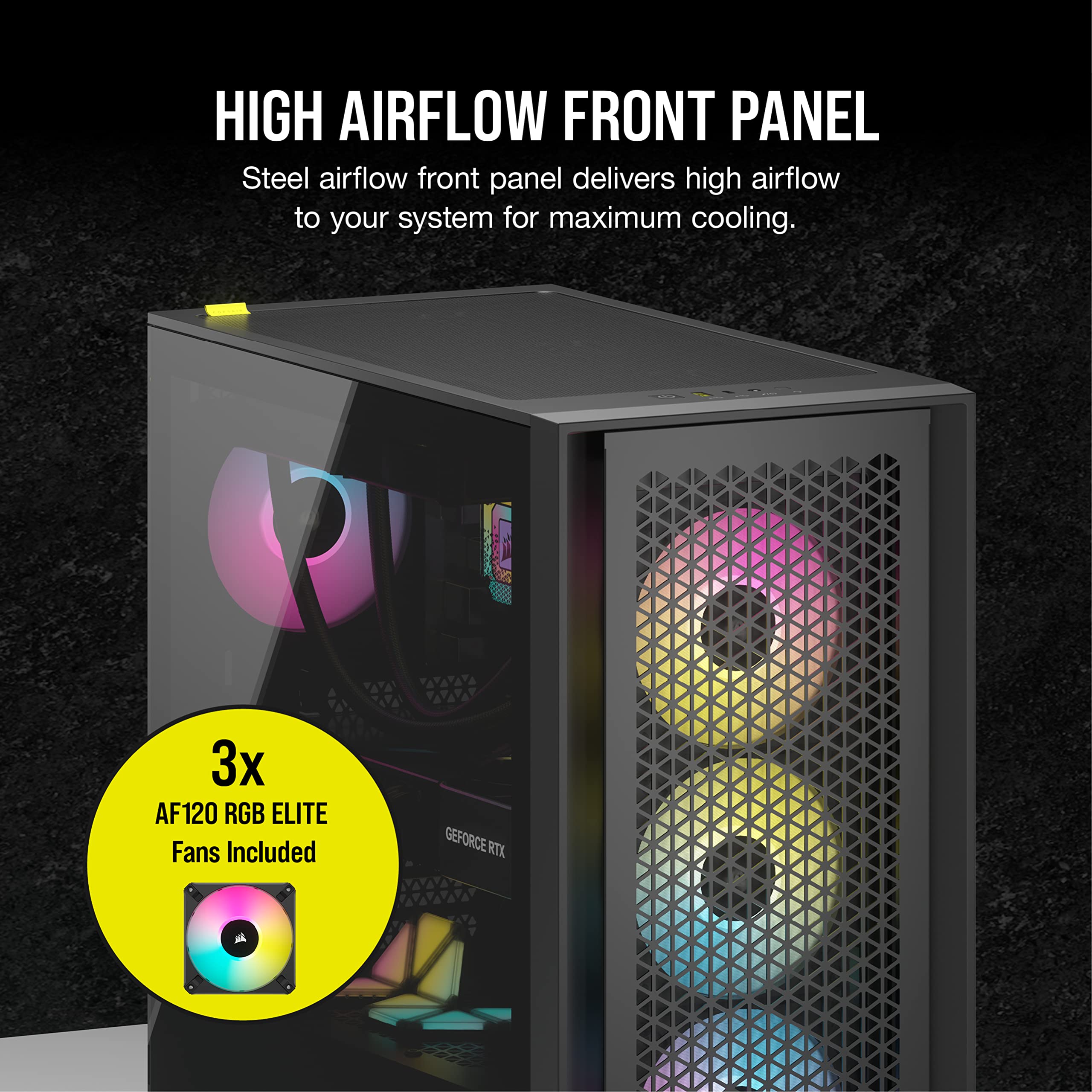 Corsair iCUE 4000D RGB Mid-Tower Case - 3X AF120 RGB Elite Fans - Lighting Node PRO Controller - High-Airflow Design - RapidRoute Cable Management System - Black