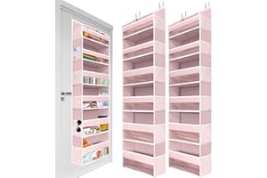 HOMELUX THEORY 2 PC Heavy Duty Over the Door Organizer 55x14x6.7, 6 Large Front & 12 Side Pockets, Hanging Storage Closet Door Organizer for Bedroom, Bathroom and Baby Nursery Storage (Baby Pink)